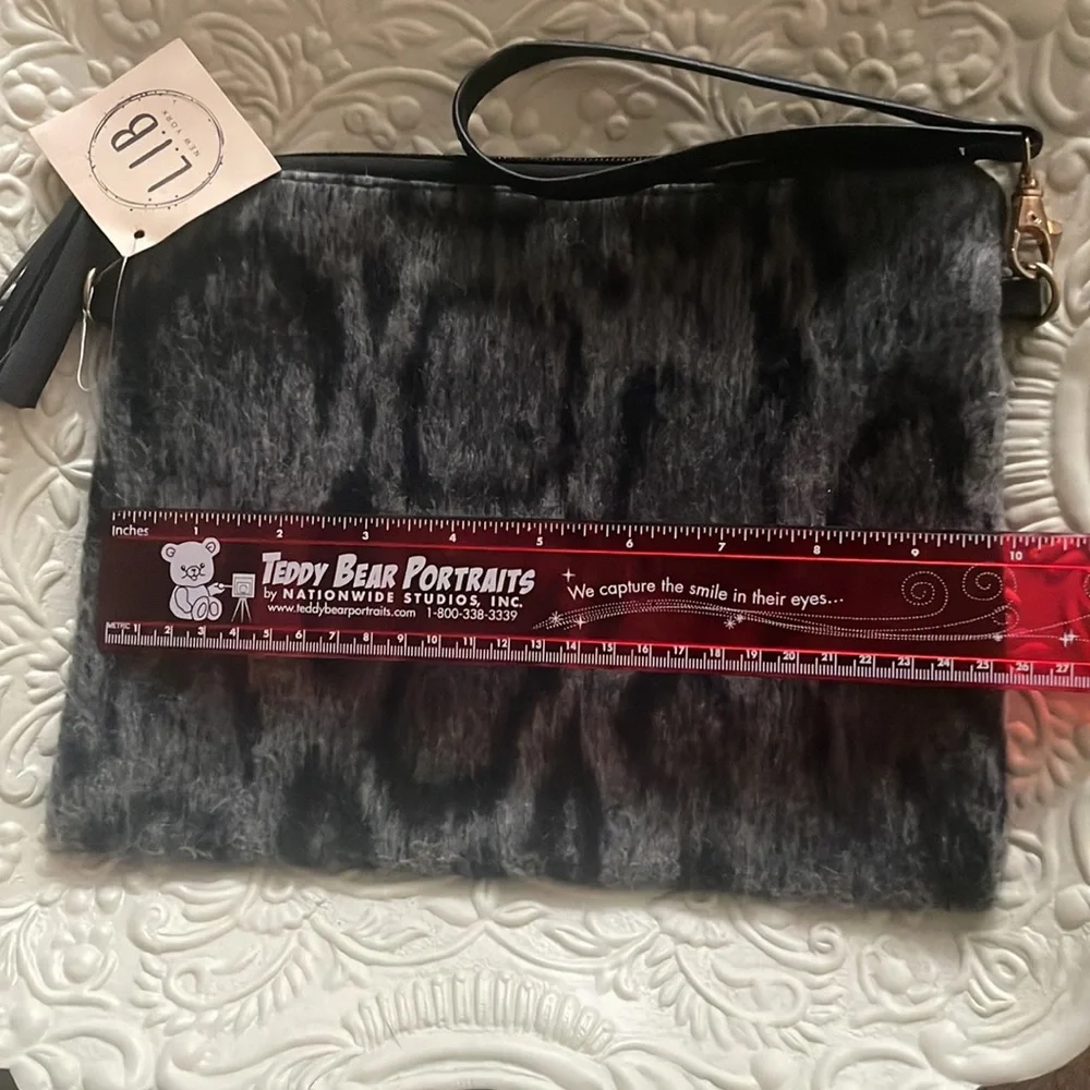 Wristlet L.I.B New York Black Gray Soft Large Zip Wristlet Bag  NEW Oversized